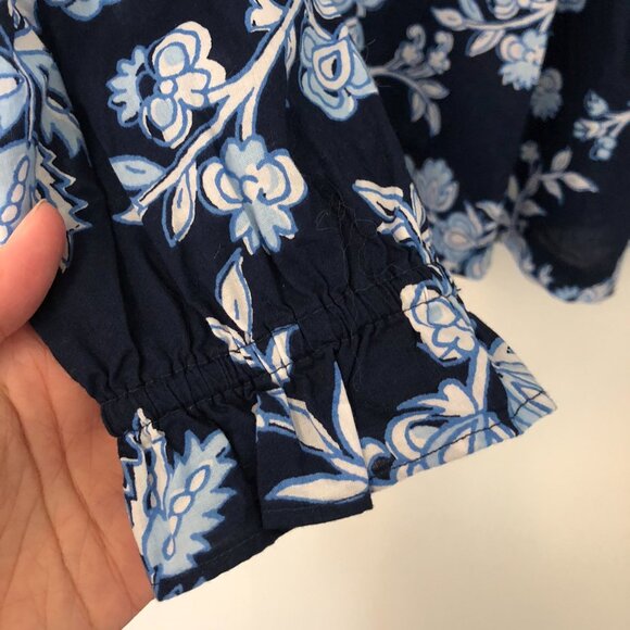 J. CREW Blue Floral Ruffle Top Long Sleeve Blouse XS 36" Cotton100 - Picture 3 of 9